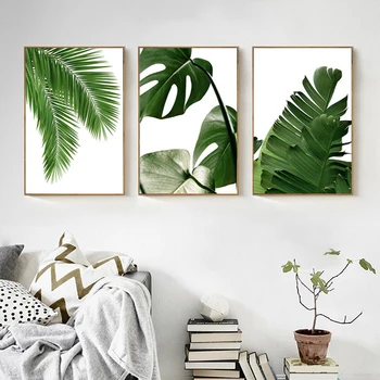 Stil scandinav Verde Tropicale cu Frunze de Arta de Perete Panza Pictura Plante Nordice Postere si Printuri de Perete PicturesFor Camera de zi