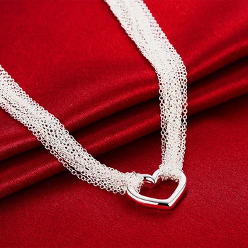 Nunta Seturi de Bijuterii Argint 925 Inima Mulit Strat Colier Lanț Brățară Pentru Femei Moda Bijuterii Cadouri pentru ziua Îndrăgostiților