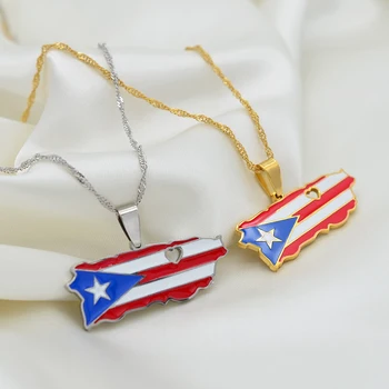 Anniyo Inima Puerto Rico arată Hartă și Steagul de Culoare Pandantiv Coliere de Culoare de Aur/Argint de Culoare PR Portoricani Bijuterii Cadouri #165521