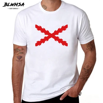 BLWHSA Imperiu spaniol Visiniu Steaguri T camasa Barbati Burgundy Cruce Imprimate T-shirt-uri de Moda Spania Visiniu Cruce Steag Bărbați Tees
