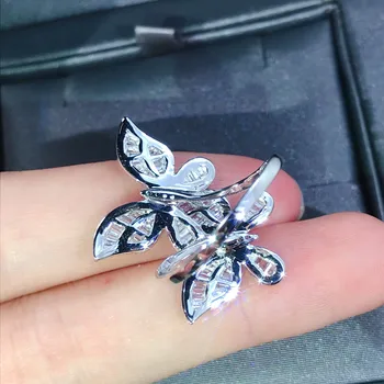 Dublu Fluture inel argint 925 AAAAA cz de Logodna Nunta Trupa Inele pentru femei Birdal Deget de Bijuterii Cadou