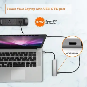 6in1 USB de Tip C Hub Adaptor cu 4K HDMI, Card Reader Multiport USB3.0 TF PD Video Multi Porturi Adaptor