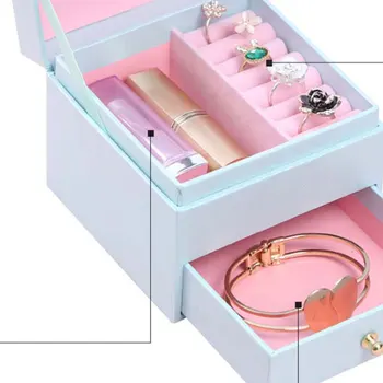 Caseta de bijuterii Cercel Cutie de Depozitare Recipient Portabil pentru Femei Dublu Sertar de Depozitare Inel Colier Cercei Bijuterii Cutie de Cadou