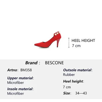 BESCONE Moda Femei Pompe Black Pearl Decor Manual de Petrecere Subțire Pantofi cu Toc Sexy Degetul Ascutit Superficial Doamnelor Pompe BM358