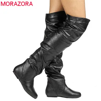 MORAZORA 2020 plus dimensiune 48 de femei peste genunchi cizme pu rotund toe toamna iarna cizme simple, casual pantofi pentru femeie cizme Chelsea