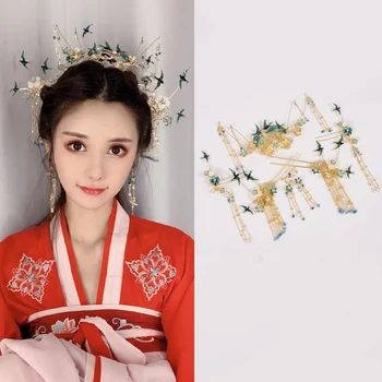 Nou Stil Mireasa Vechi Costum Pălării Chinezești De Păr De Nunta Phoenix Crown Palace Retro Tassel Cercei Hanfu Accesorii De Par