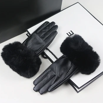 Noua Moda din Piele PU Mănuși pentru Femei de Iarnă Ecran Tactil Full Deget degetul Femei de Înaltă Calitate Mănuși Negre Cald de Conducere Luvas