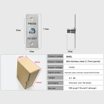 Ușă din oțel inoxidabil acces comutator cu LED lumina Împinge Ușa de Ieșire Eliberați Butonul Comutator pentru îngustă/largă tocului