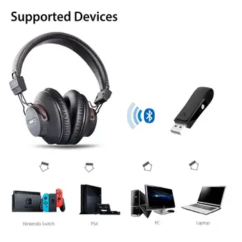 Avantree DG59(M) Jocuri fără Fir, Căști Set w/Detasabila Microfon si Bluetooth Audio USB Dongle pentru PS-4, PC, Laptop