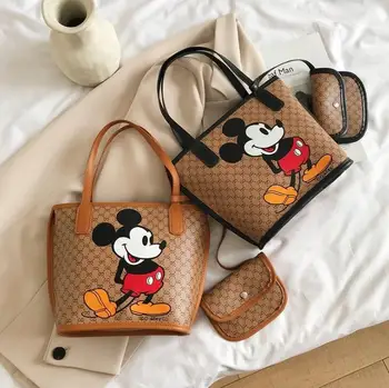 Noi Disney Mickey Mouse Tendință de Moda genți de mână de Femei Casual geanta de Cumparaturi mickey Minnie Portabil Desene animate pu doamnelor sac lanț saci
