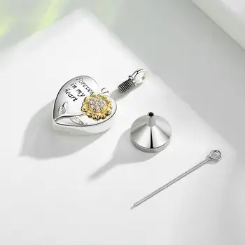 Eudora Argint 925 Floarea-soarelui Suvenir Inima Medalion CZ Pandantiv Memorial Urna de Bijuterii pentru Incinerare Cenușa De Iubit