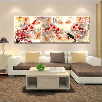 Arta de perete Imagine HD Print Chinez Abstract Nouă Koi Pește Peisaj Pictura in Ulei pe Panza Poster Pentru Camera de zi Decor Modern