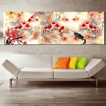 Arta de perete Imagine HD Print Chinez Abstract Nouă Koi Pește Peisaj Pictura in Ulei pe Panza Poster Pentru Camera de zi Decor Modern