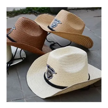 Vara Barbati Taur Insigna De Cowboy Din Paie Pe Cap, Cu Frânghie De Jazz Pălării De Vest Cu Borul Larg Capace De Protecție Solară Fedora Capac Pentru Om