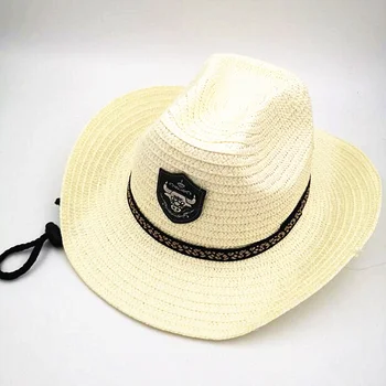 Vara Barbati Taur Insigna De Cowboy Din Paie Pe Cap, Cu Frânghie De Jazz Pălării De Vest Cu Borul Larg Capace De Protecție Solară Fedora Capac Pentru Om