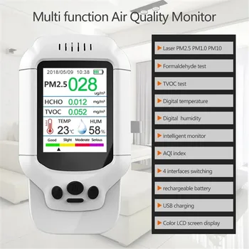 Calitatea aerului Detector Multi-funcțional Formaldehidă Monitor HCHO TVOC Aer Detecta Display LCD Incarcare USB Analizor de Gaze
