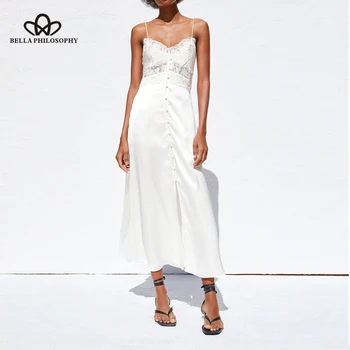 Bella philosohy femei 2019 vara alb elegant talie mare doamnelor rochie de curea spaghete rochii casual femei dantelă rochie a-Line