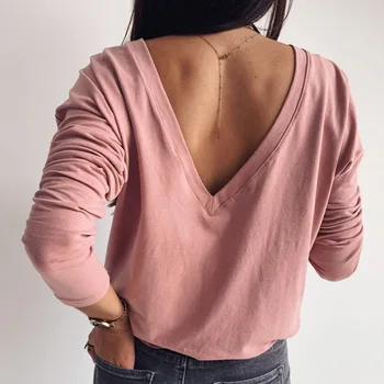 Femeile 2020 Elegant V-Neck Bluze Tricou Femei Casual cu Maneci Lungi Pulovere Topuri Toamna 2XL Moda Sexy Noua Culoare Solidă Blusa