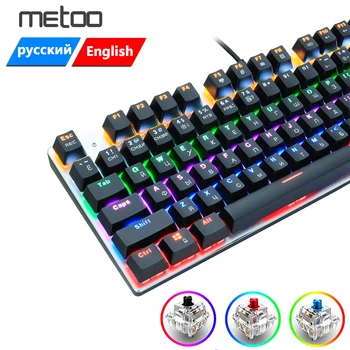 Metoo de Jocuri Mecanice Tastatura cu fir 104/87 Taste tastatură cu iluminare fundal cu LED-Rosu Negru Albastru Comutator Pentru laptop calculator pro Gamer
