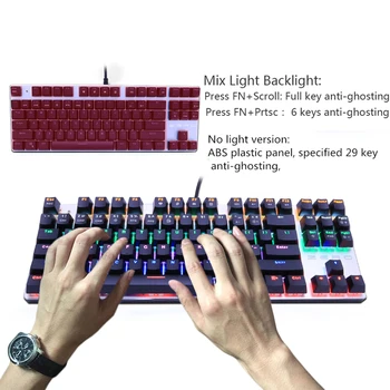 Metoo de Jocuri Mecanice Tastatura cu fir 104/87 Taste tastatură cu iluminare fundal cu LED-Rosu Negru Albastru Comutator Pentru laptop calculator pro Gamer