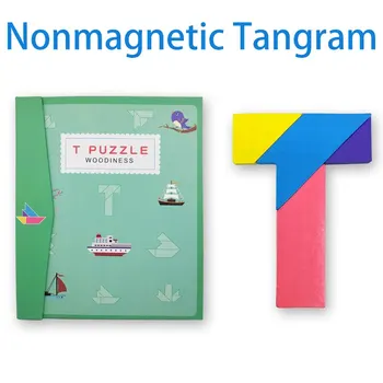 Copii Magnetic Puzzle 3D Puzzle Tangram Carte de Educație Timpurie de Învățare Jucărie Copilul Montessori din Lemn de Gândire de Formare Jocuri pentru Copii