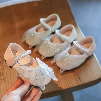 Fete Fluture Pantofi 2020 Noua Moda coreeană Copii Pu Perle Strasuri Printesa Pantofi Copii Plat Dans Fete Pantofi Adidași