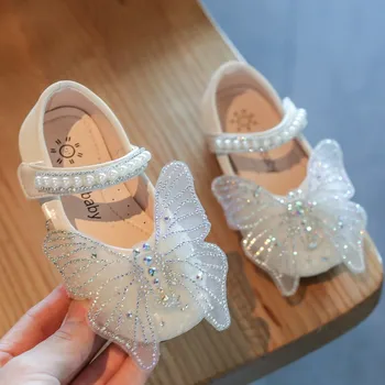 Fete Fluture Pantofi 2020 Noua Moda coreeană Copii Pu Perle Strasuri Printesa Pantofi Copii Plat Dans Fete Pantofi Adidași