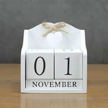 2019 Creative Diy Din Lemn Bloc Calendar Perpetuu Birou Figurine Calendar Din Lemn Calendar De Moda Biroul De Acasă Decorare Cadou-Whit