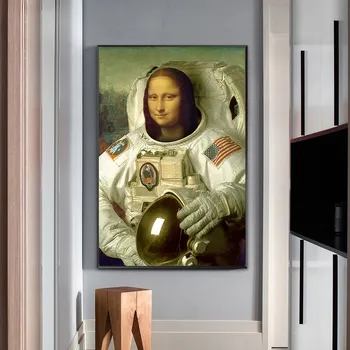 Art amuzant Mona Lisa Astronaut Canvas Postere Abstracte de Arta de Perete Postere si Printuri Cuadros pentru Camera de zi Neînrămate