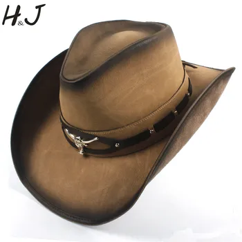 Din Piele Negru Barbati Vest Pălărie de Cowboy Pentru Domn Tata Cowboy Sombrero Hombre Capace Nașul Pălării Marimea 58-59CM Dropshipping