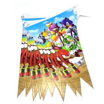 La mulți ani Băieți Favoruri Steaguri Sonic Tema Banner Agățat Decoratiuni Petrecere Copil de Dus Fanioane 10Sets/lot en-Gros