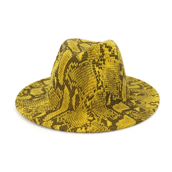 Bărbați pălării Fedora femei din piele de Sarpe, Leopard de Imprimare pălărie cu pene de jazz pălării stil Britanic pălărie de toamna iarna de mare de-a lungul Multicolor pălărie