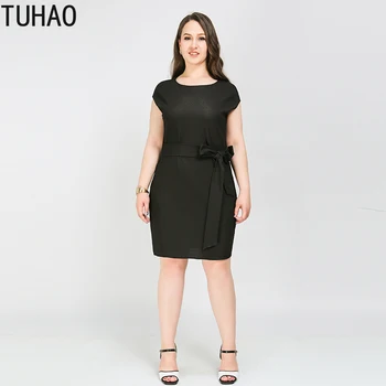 TUHAO Plus Dimensiune 8XL 7XL 6XL ROCHIE de Vara Eleganta Neagra Office Lady Rochii Teaca Eșarfe Femei Rochie Femei Vestidos LW117