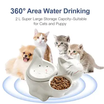 2L 360 Ceramice de Companie Distribuitor de Apă Avansat Cat de Apă Potabilă Fountain Castron cu Filtre de Înlocuire și Spumă pentru Pisici și Câini