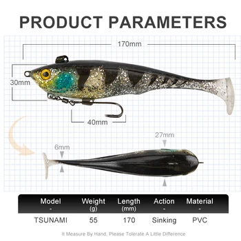 Regatul de Pescuit Moale Atrage 170mm 55g Bună Calitate Silicon Artificiale Scufundarea T-Coada Swimbait Wobbler Material ABS Momeli pentru Pescuit