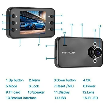 K6000 Mini Masina HD DVR Camera Viziune de Noapte Dashcam de Conducere a Vehiculului Video Recorder Ciclic Record Port USB Accesorii Auto