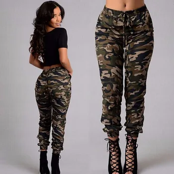 Toamna Casual Cu Talie Înaltă Militare Femei Pantaloni Harem 2019 Casual Cool Dantela Lungi Pantaloni Femei Pantaloni De Camuflaj Marfă Uza