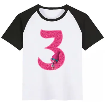 Fericit Ziua de naștere Numărul Troli Desene animate Moda Amuzant Print T-shirt Copii Vară O-Gât Topuri Băieți și Fete Tricou