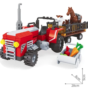 AUSINI Ferma Camioane Auto Jucarii pentru Copii Blocuri de Constructii Trailer cu Vaca Cal Cărămizi Mini Fermier Figura Creator Băieți Jucărie Joc