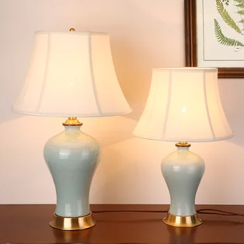 Jingdezhen Ceramică Lampă de Masă pentru Dormitor Lampă de Noptieră Stil American Lampa Living Home Decor Dormitor Lampa UE Plug