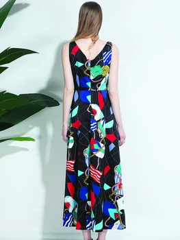 OLOMM FVL4071-8 calitate de top pentru femei rochie fara maneci vara imprimare Suspensor fusta Glezna Bretele, fusta de moda