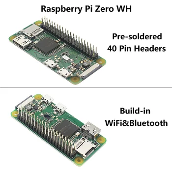 Raspberry Pi Zero WH WiFi si Bluetooth 40Pin Pre-lipite GPIO Antete + Acrilic Caz + radiator + sursa de Alimentare pentru Pi Zero W H