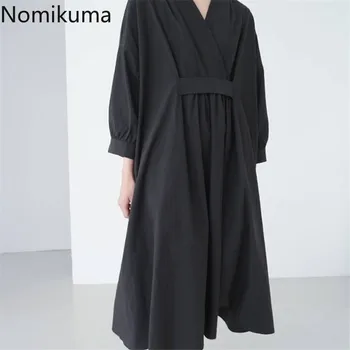 Nomikuma Casual Rochie Maxi pentru Femei V-Neck Maneca Lunga de Toamna coreene Noi Rochii Vrac Solid de Culoare Moda Elegant Vestidos 3d758