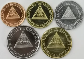 Nicaragua 1997-2002 5-10-25-50 Centi-1 Cordoba 5pieces/Set complet Unc Originale Reale de Colectare de Monede