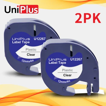 UniPlus 2PK 16952 16951 12267 Negru pe Bandă transparentă Înlocui Dymo LT Eticheta Tapes 12mm Letratag Plastic pentru Imprimantă de Etichete LT100T 100