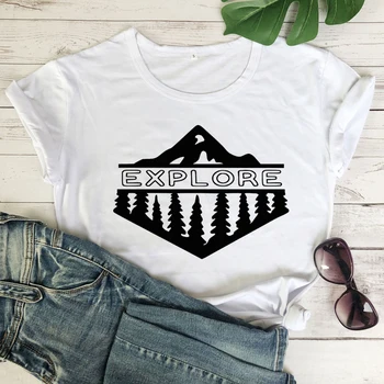 Exploreaza Bumbac T-shirt pentru Femei Vintage Aventura Grafic de Top Tricou Casual Hipster de Vară de Camping în aer liber Tricou Streetwear
