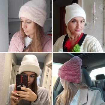 Pălării de iarnă pentru Femei blană de Iepure Beanie Pălărie de sex Feminin Tricotate Chelioși Căciuli Solidă Lână Moale Toamna Iarna Cașmir Capace Capota