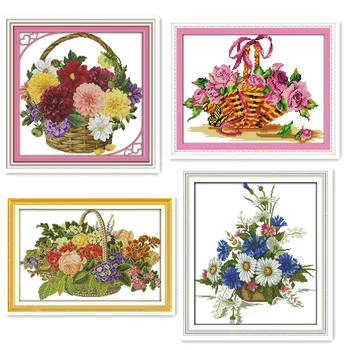 Crizantema Cos Cos cu Trandafiri Flori Colorate si Fluturi Mobilier realizat Manual, Cusut, Broderie, Cross-stitch Picturi
