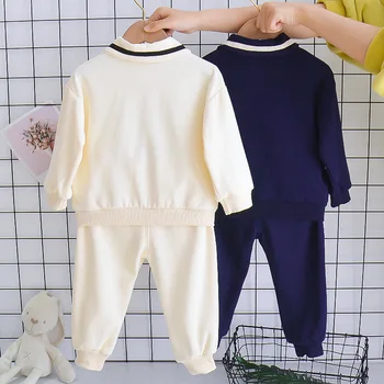 Băieți și fete de primăvară purta copii new baby boy buton Rever maneca lunga Top + casual pantaloni sport 2-bucata set