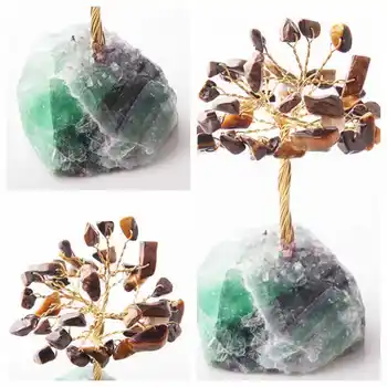 WALUOLAN 8CM Inaltime de Cristal Norocos Bani de Piatră Copac Ornamente Figurine Feng Shui pentru Bogatie si Noroc Decor de Birou Acasă BirthdayGift